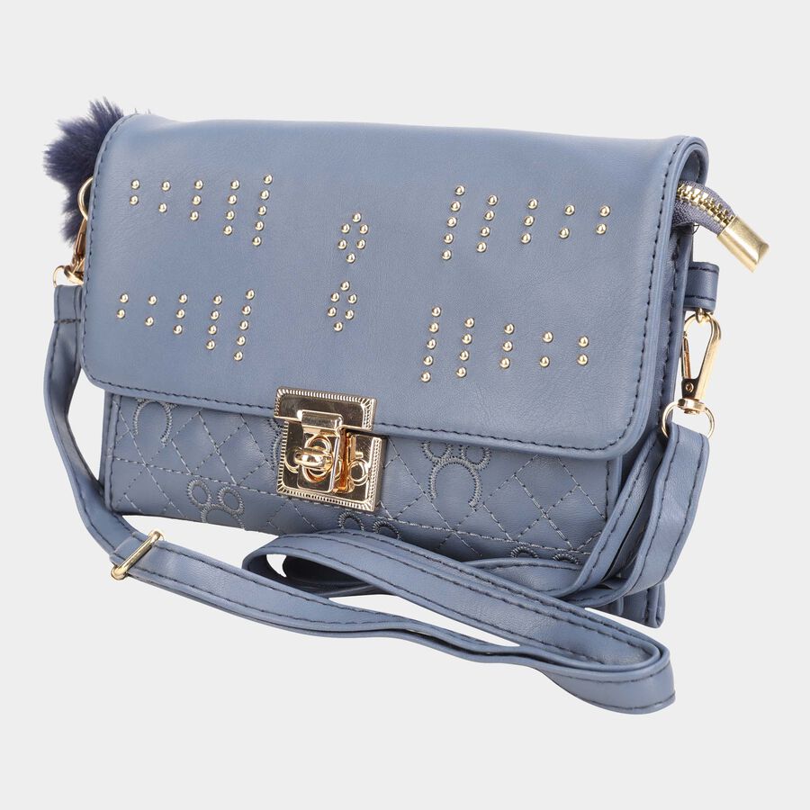 Women's Blue Polyurethane Sling Bag, , large image number null