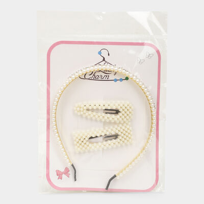 Pearl Hairband With Clips Set Of 3