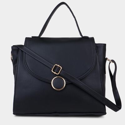 Women's Black Polyurethane Hand Bag
