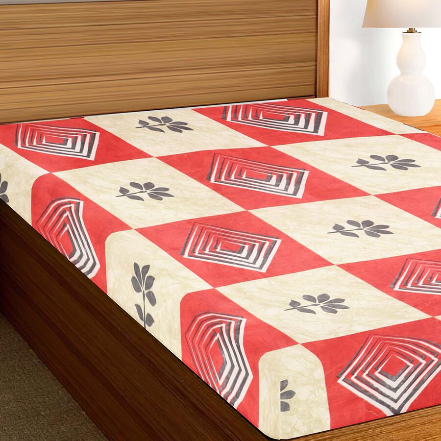 Red and Beige Geometric Printed Single Bedsheet, , large