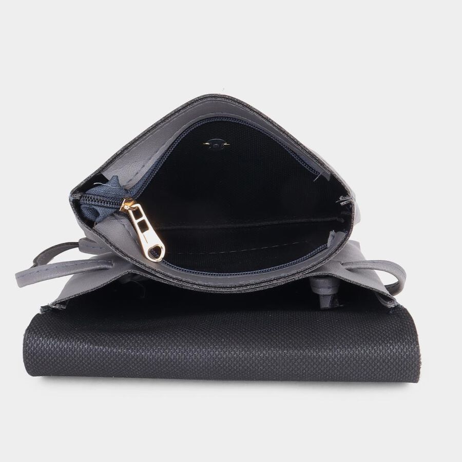 Women's Grey Polyurethane Sling Bag, , large