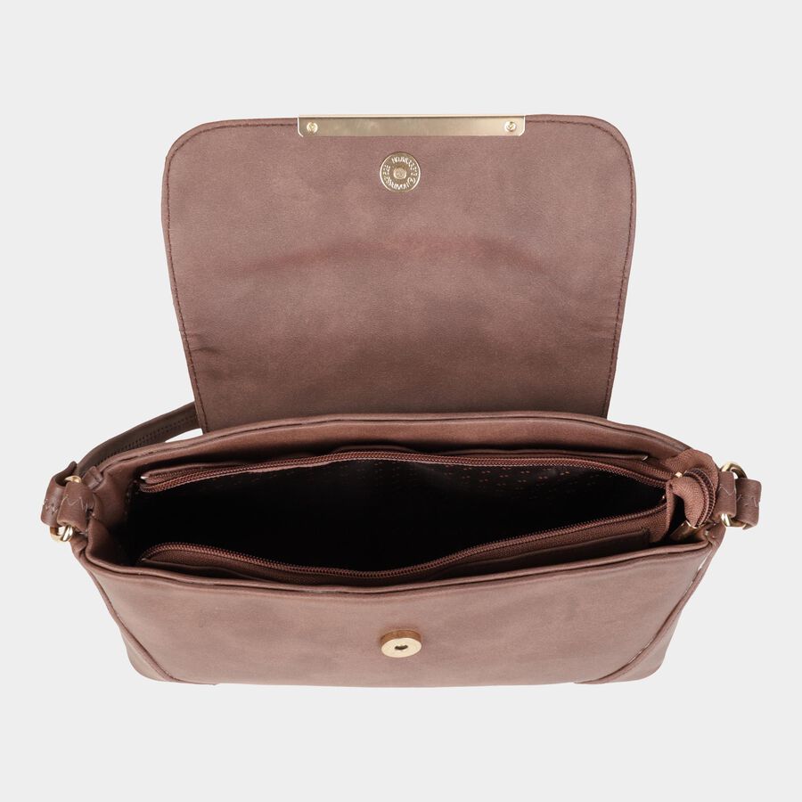 Women's Brown Polyurethane Handbag, , large image number null