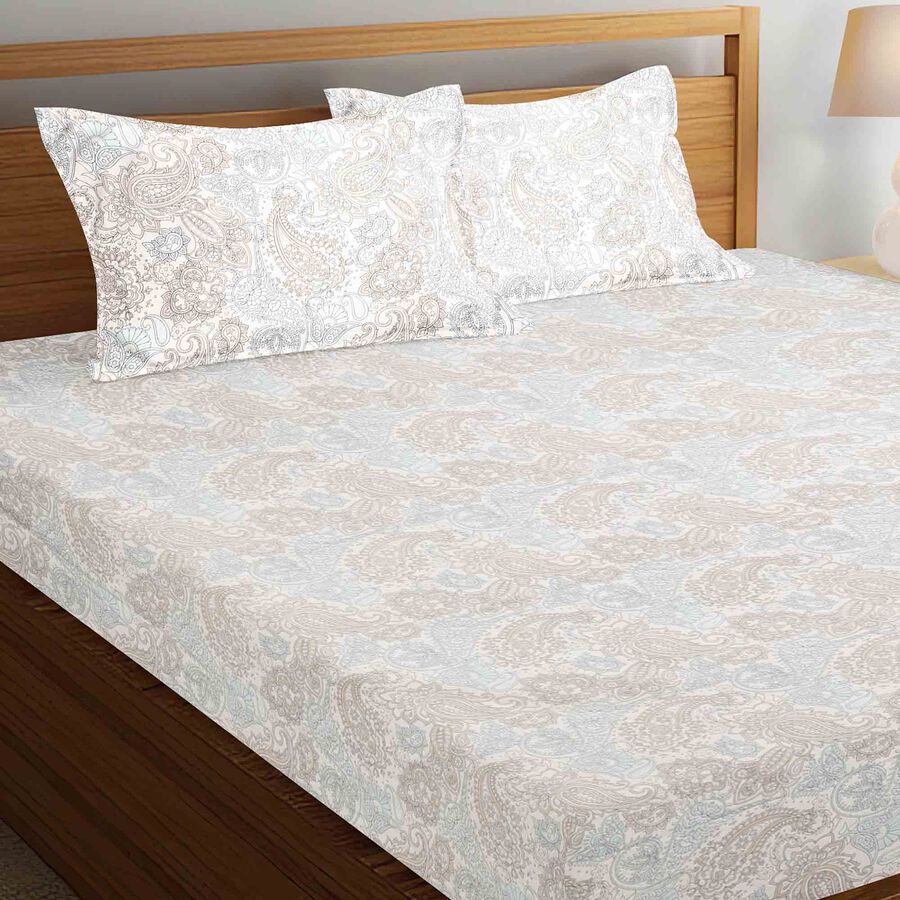 Blue Cotton Double Bedsheet With Pillow Cover, , large image number null