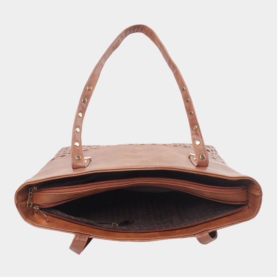 Women's Tan Polyurethane Tote Bag, , large image number null