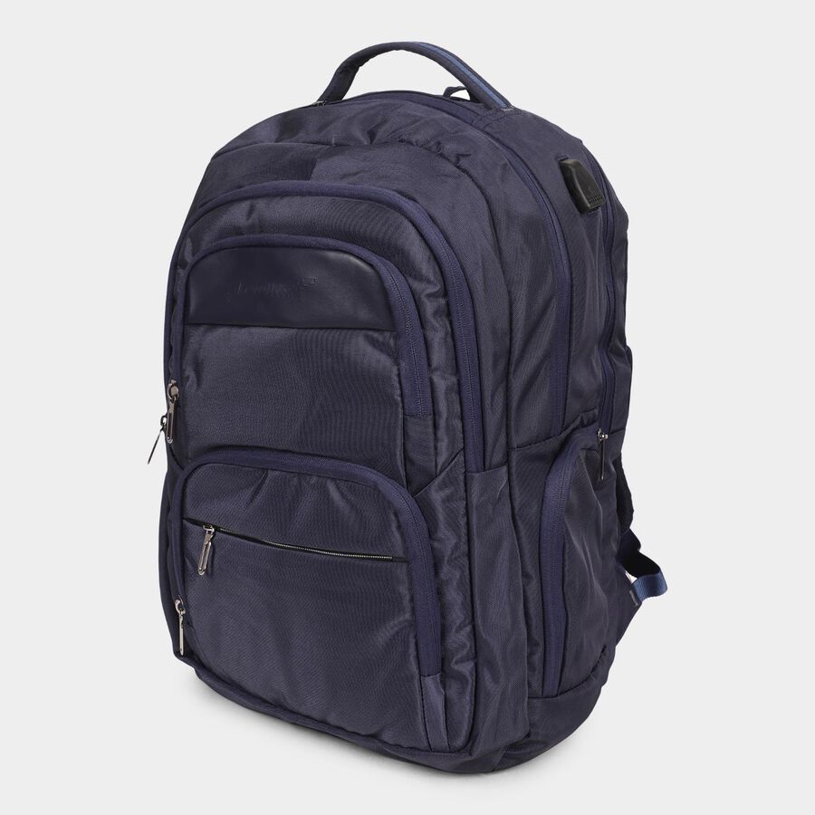 Dark Blue Polyester Backpack with Laptop Compartment and USB Port, , large image number null