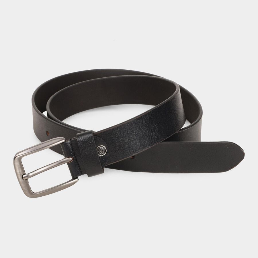 Black Tie Men's Black Leather Formal Belt, Upto 38 in Waist Vishal