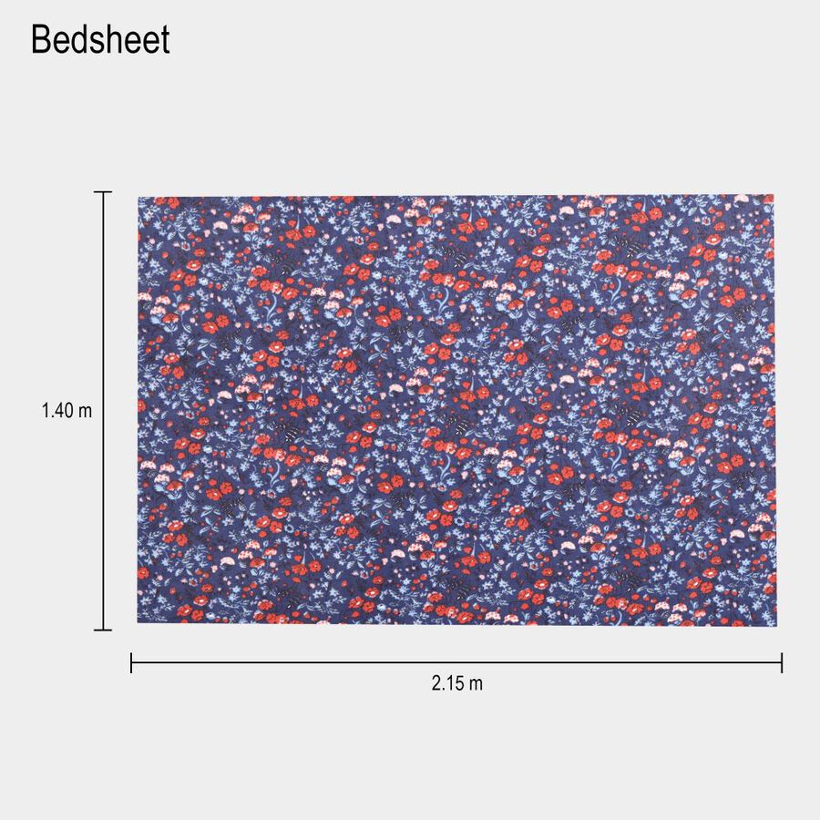Blue Cotton Floral Printed Single Bedsheet, , large