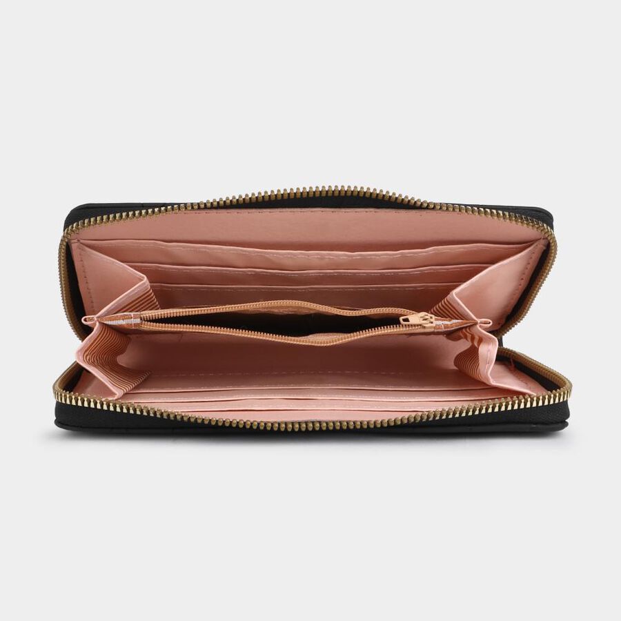 Women's Black Polyurethane Long Wallet, , large image number null