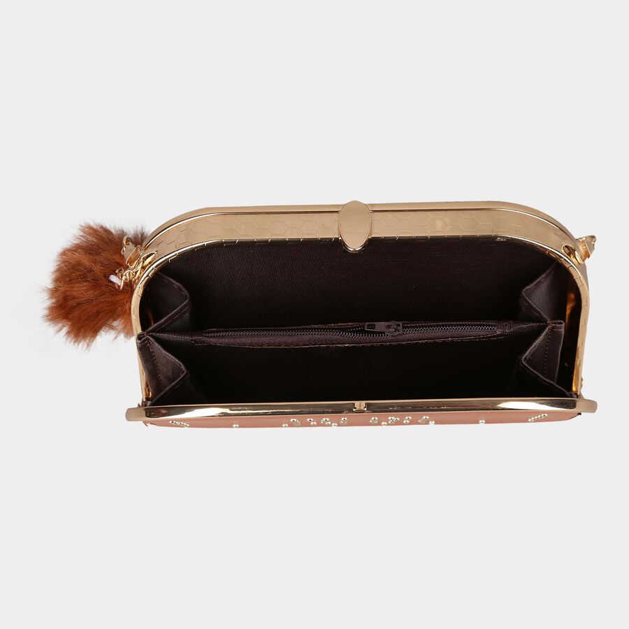 Women's Brown Polyurethane Clutch Bag, , large image number null