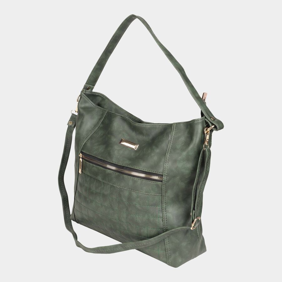 Women's Polyurethane Hobo Bag, Quilted, Medium Size, , large image number null