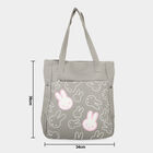 Women Grey Bunny Print Shoulder Tote Bag with Front Zip Pocket, , small