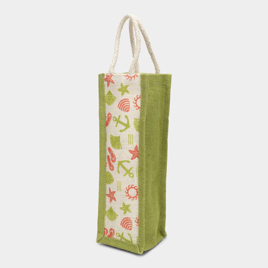 Light Green Printed Jute Bottle Bag, , large image number null