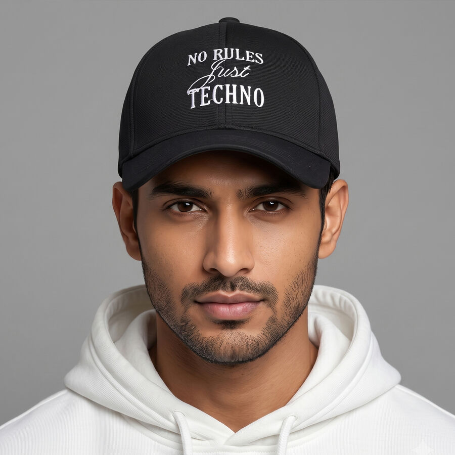 Men's Black Fabric Cap, , large