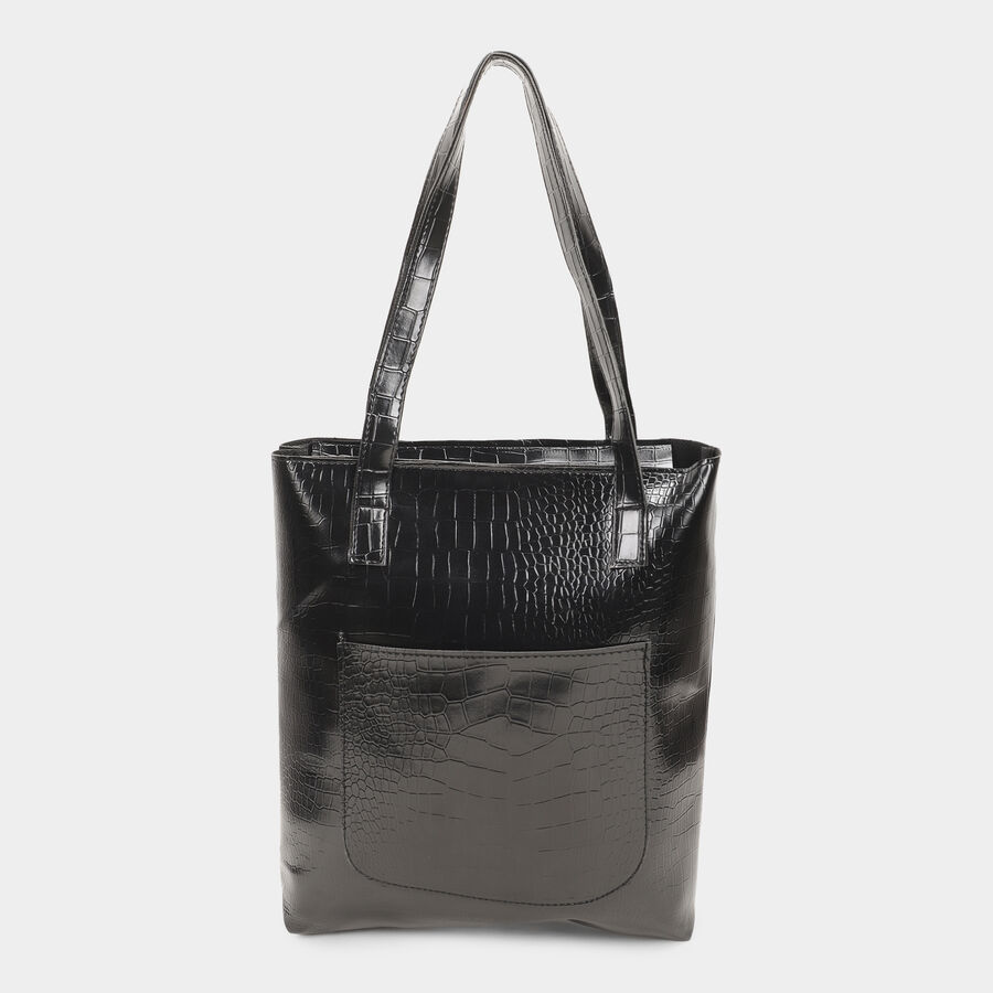 Women's Black Polyurethane Tote Bag, , large image number null