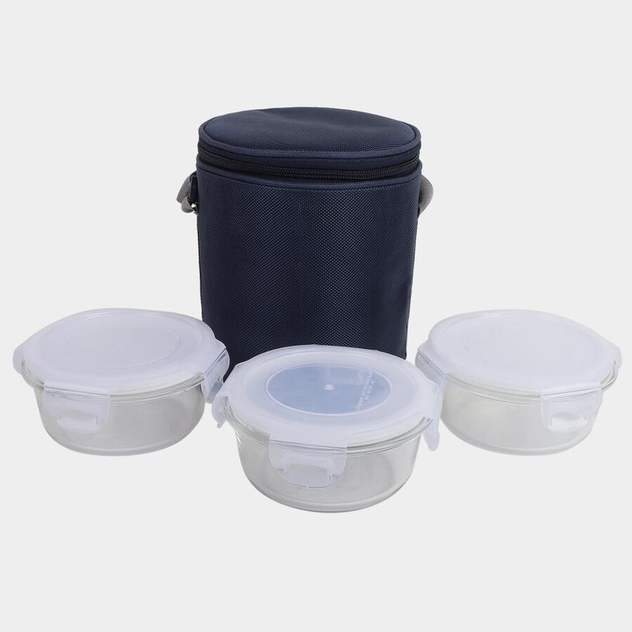 Glass Lunch Box, 3 Containers and 1 Bag, , large image number null