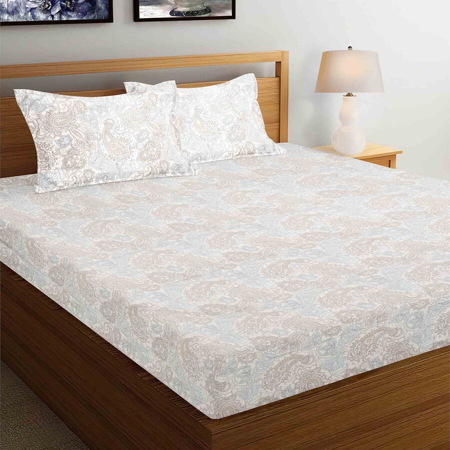 Blue Cotton Double Bedsheet With Pillow Cover, , large image number null