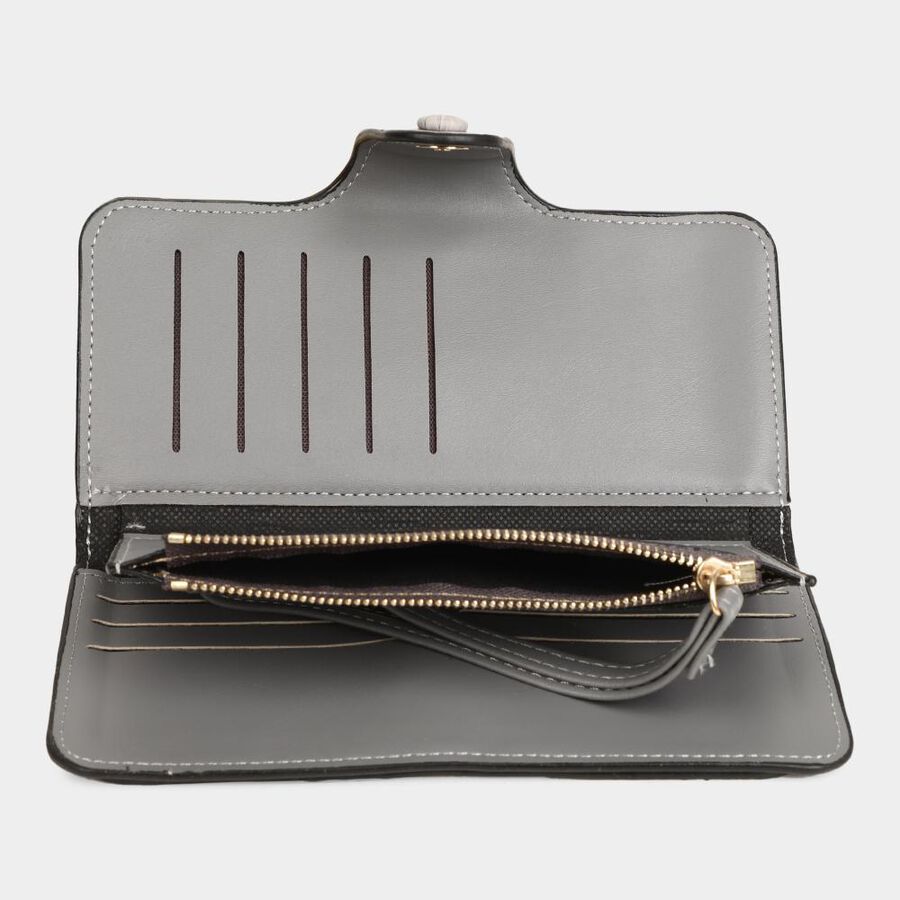 Women's Grey Polyurethane Long Wallet, , large image number null