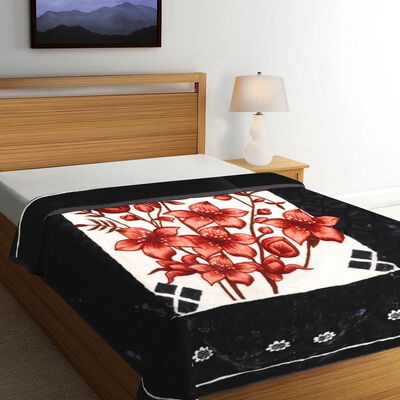 Red Floral Printed Double Blanket