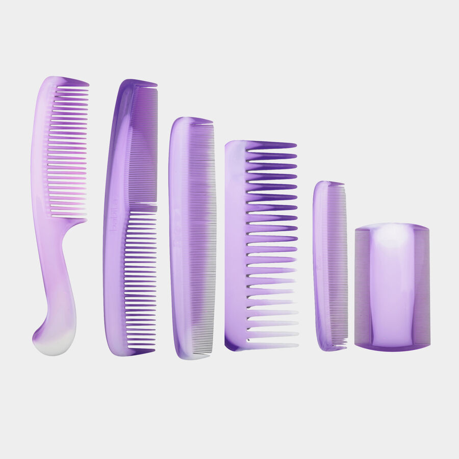 Plastic Hair Comb, Set of 6 - Colour/Design May Vary, , large image number null