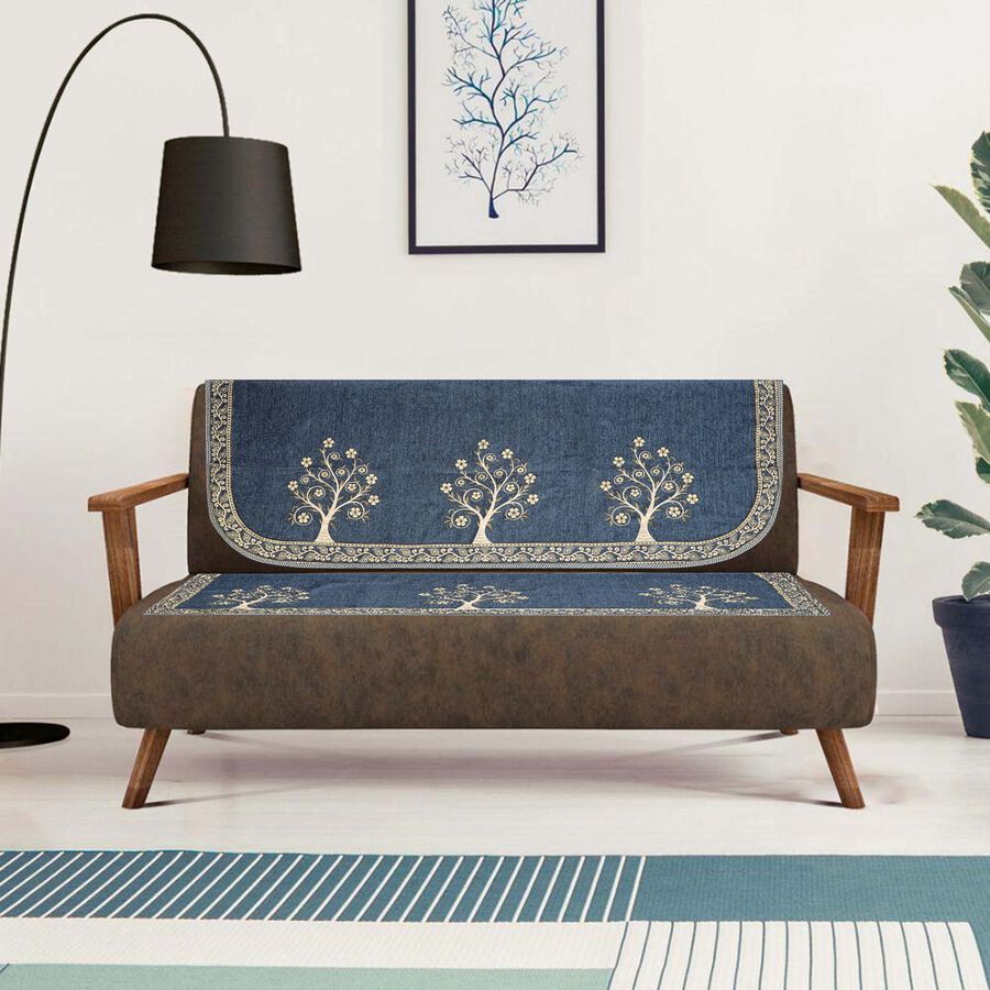 Blue Cotton Blend Sofa Cover, , large image number null