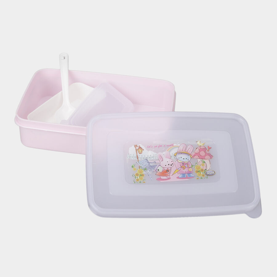 Plastic Lunch Box - 1 Big Container; 1 Small Container; 1 Spoon, , large image number null