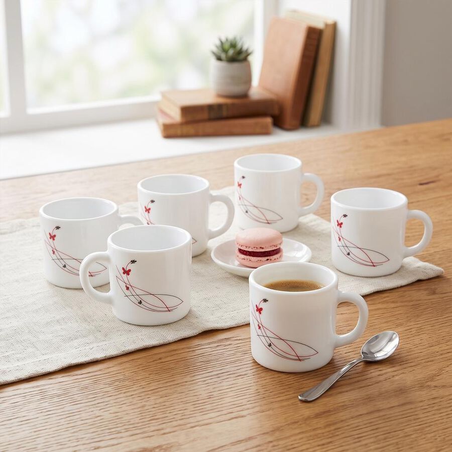 180ml Opalware Coffee Mug Set of 6Pcs , , large