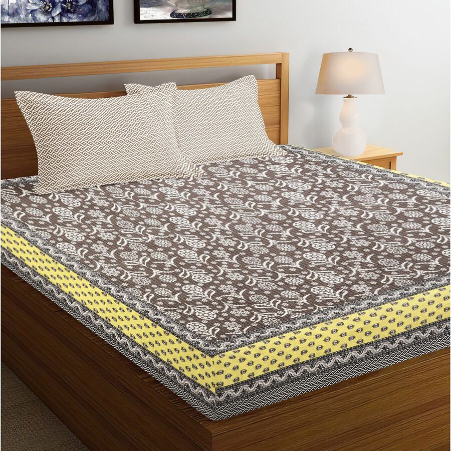 Grey Microfiber Double Bedsheet with Pillow Cover, , large
