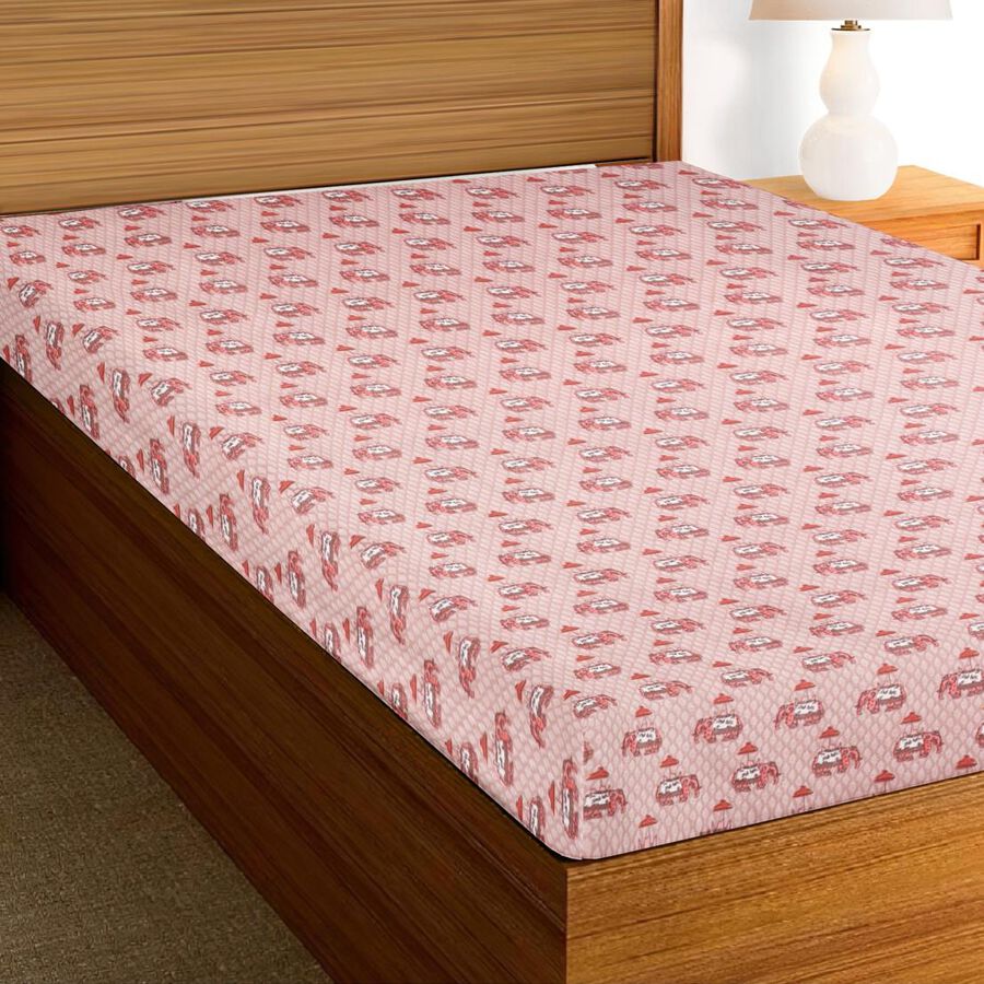 Pink Cotton Elephant Printed Single Bedsheet, , large