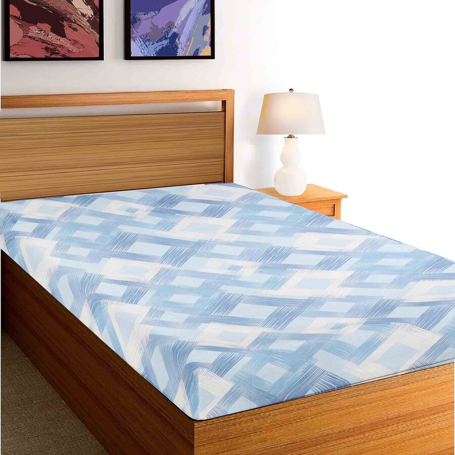 Blue Geometric Printed Single Bedsheet, , large