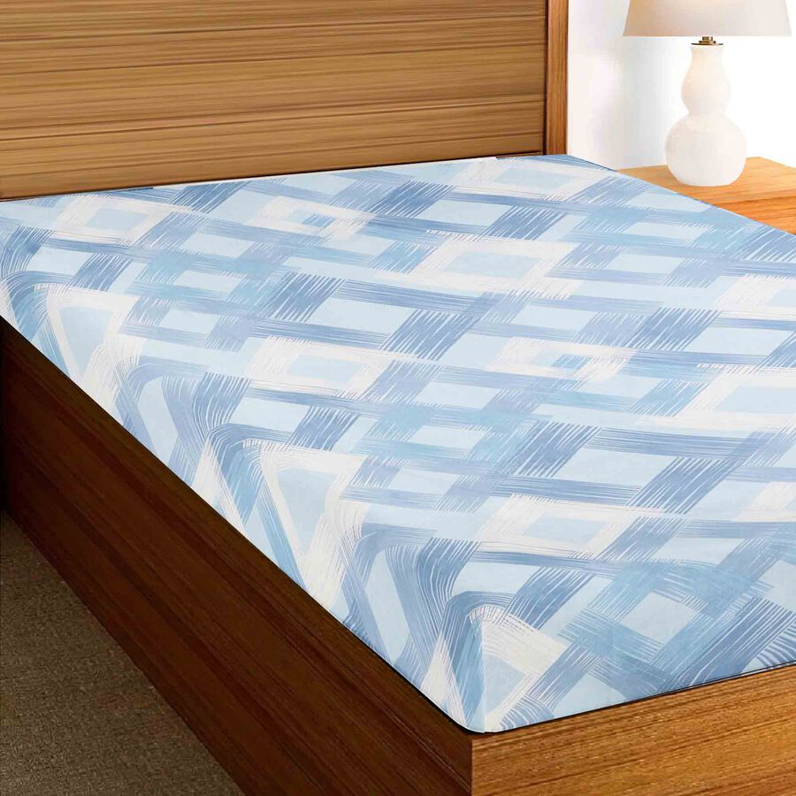 Blue Geometric Printed Single Bedsheet, , large