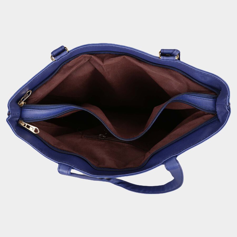 Women's Blue Polyurethane Tote Bag, , large