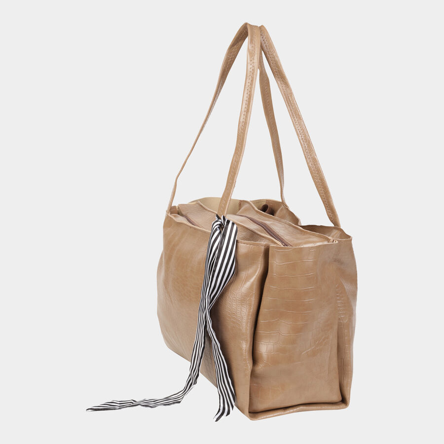 Women's Beige Polyurethane Tote Bag, , large image number null
