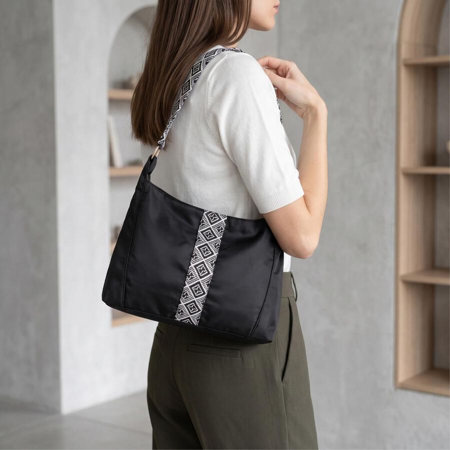 Women's Black Polyurethane Hand Bag, , large