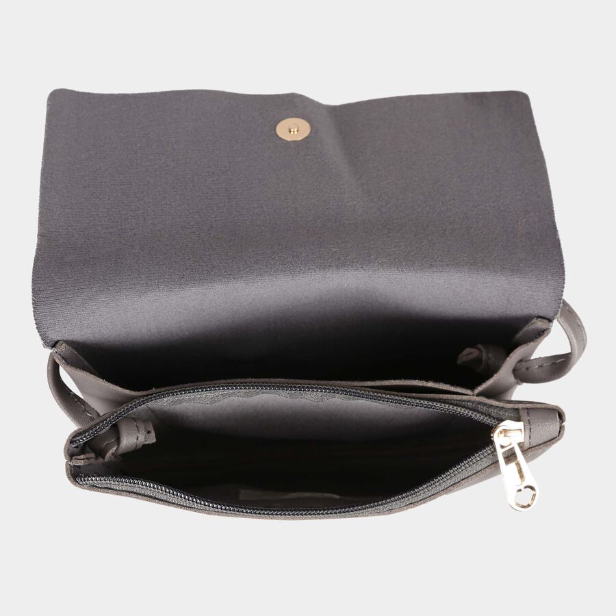 Women's Grey Polyurethane Sling Bag, , large image number null