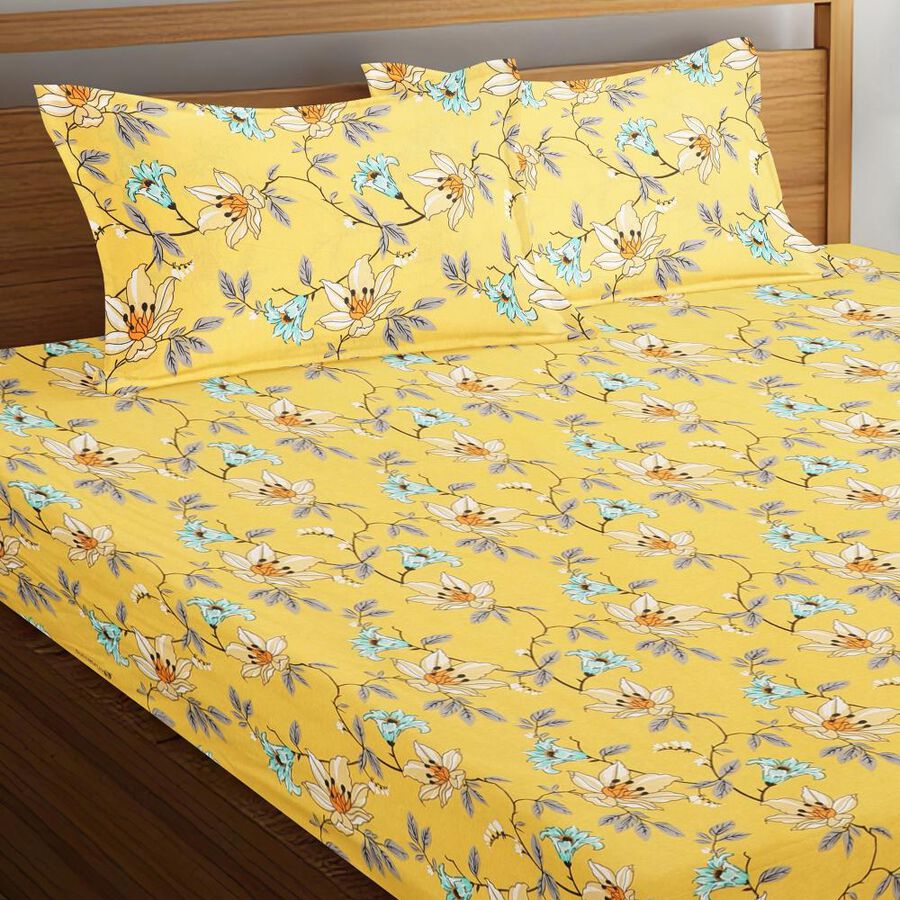 120 GSM Yellow Polycotton Double Bedsheet, , large image number null