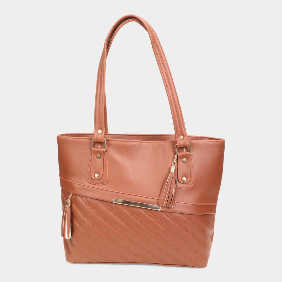 Women's Tan Polyurethane Tote Bag, , large image number null
