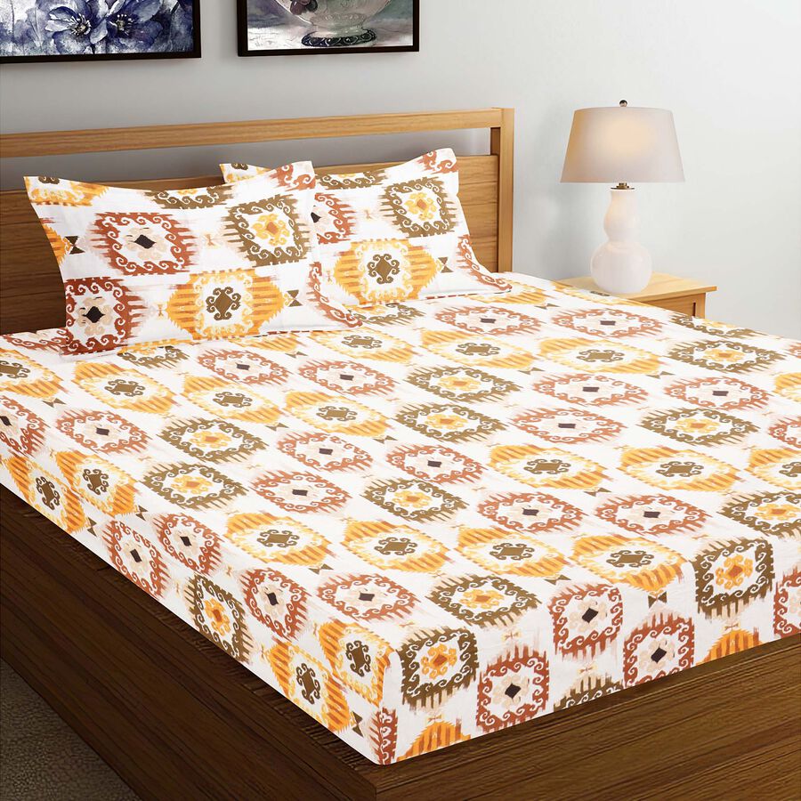 Orange Cotton Double Bedsheet With Pillow Cover, , large image number null