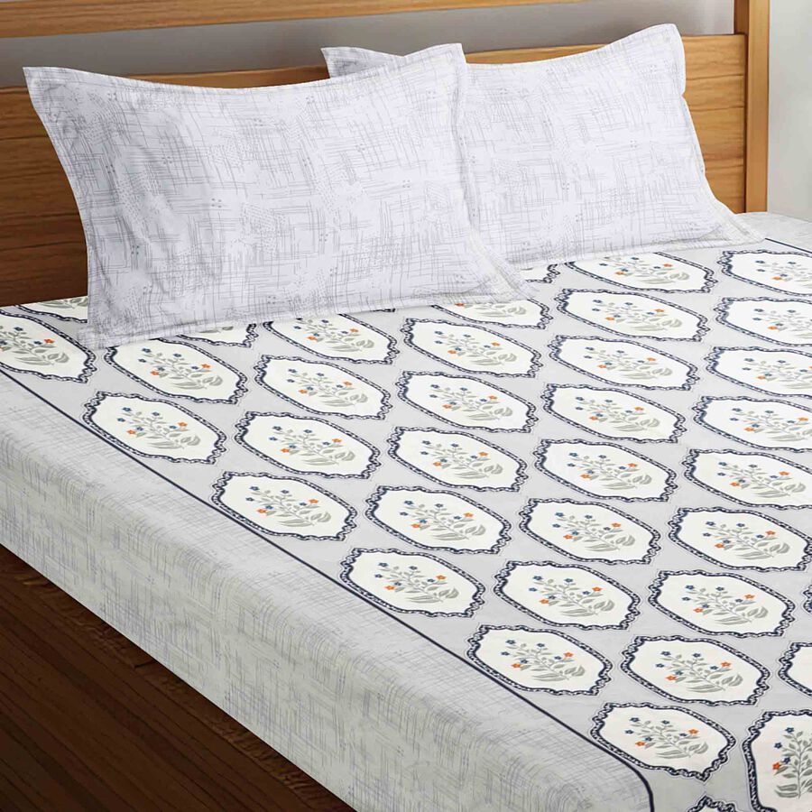 120 GSM Grey Microfiber Double Bedsheet With Pillow Cover, , large image number null