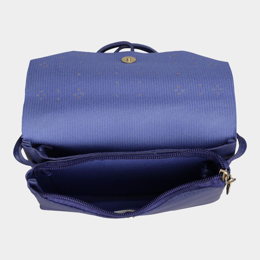 Women's Blue Polyurethane Sling Bag, , large