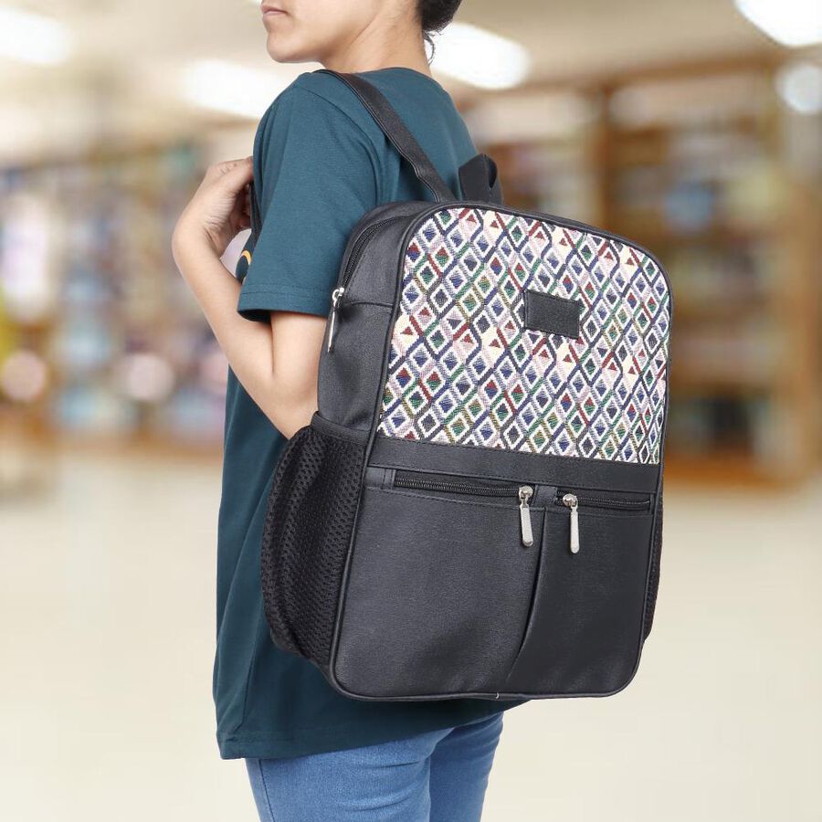 Women's Black Polyurethane Backpack, , large image number null