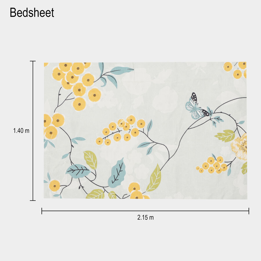 Yellow Floral Printed Single Bedsheet with Pillow Cover, , large