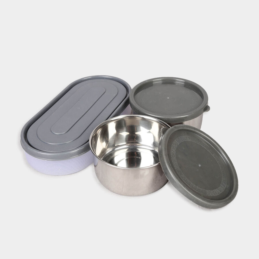 Steel Lunch Box, 3 Containers and 1 Bag, , large image number null