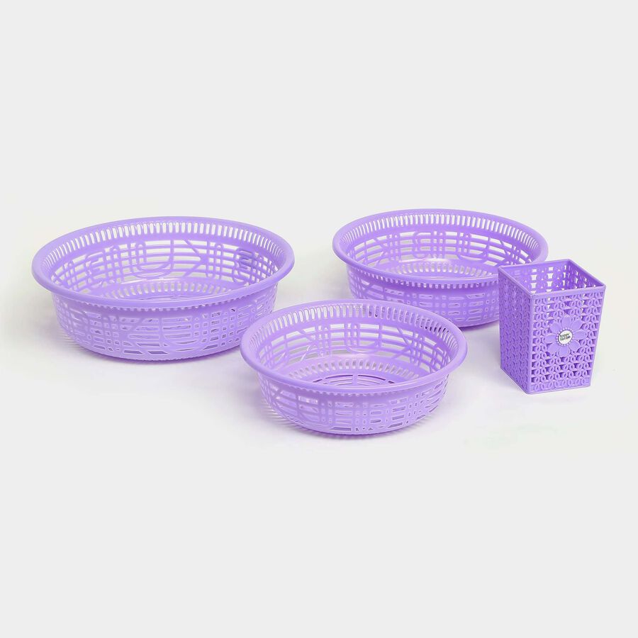 Violet Plastic Basket, Set of 4, , large image number null