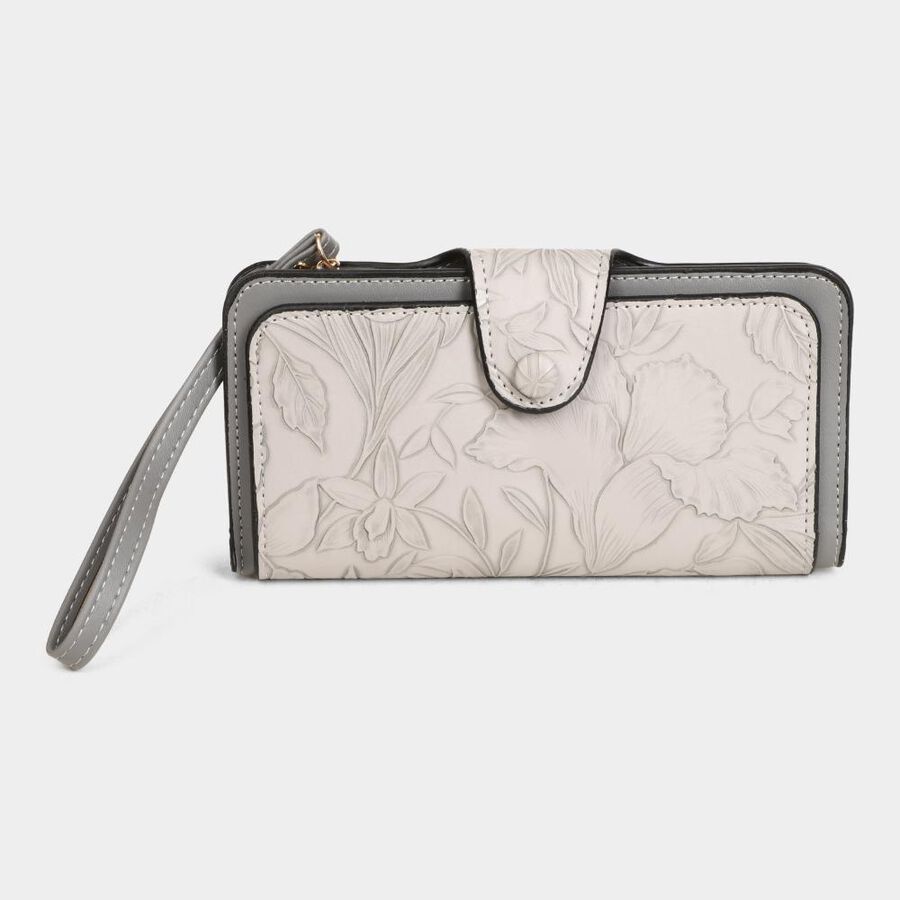Women's Grey Polyurethane Long Wallet, , large image number null