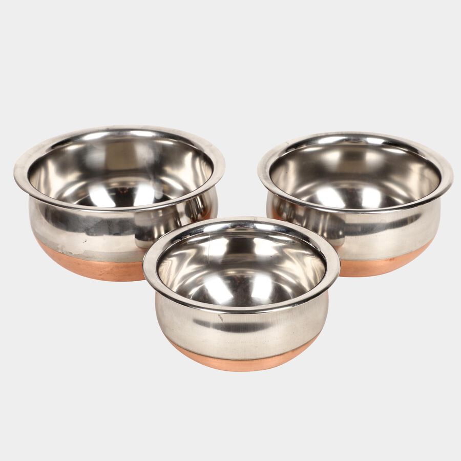 3 Pcs. Steel Handi - 700 ml, 1 L, 1.35 L, , large image number null
