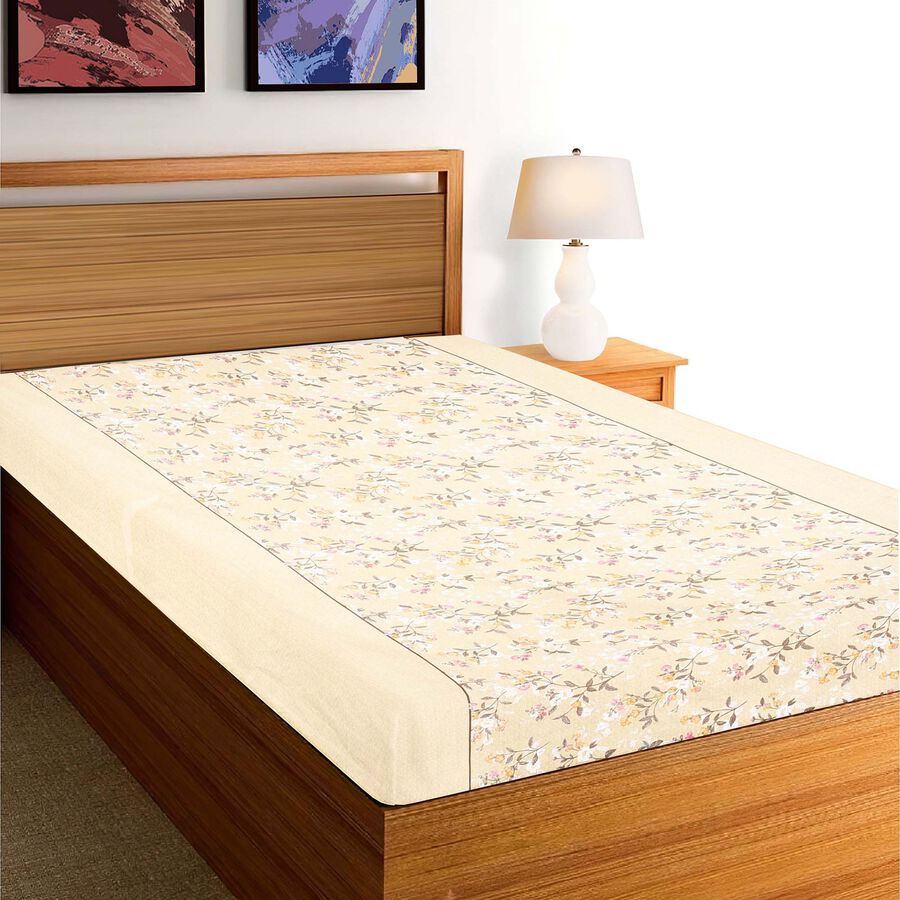 Beige Cotton Blend Single Bedsheet, , large image number null