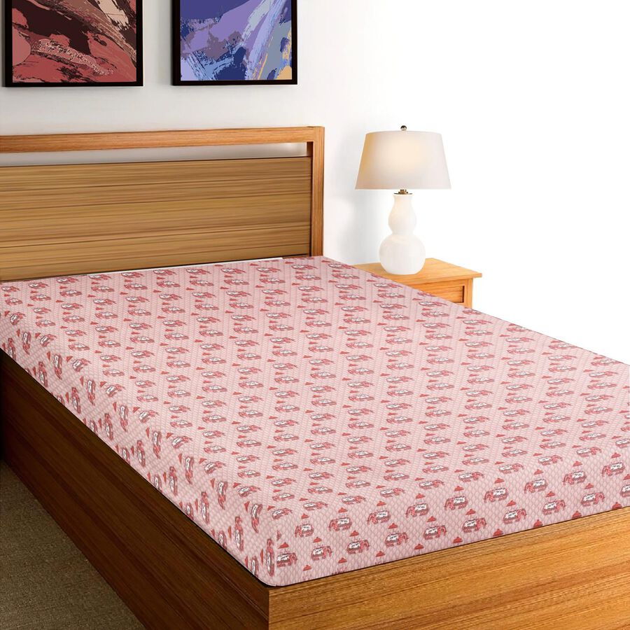 Pink Cotton Elephant Printed Single Bedsheet, , large