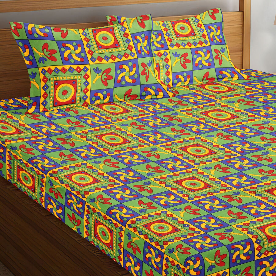 120 GSM Green Microfiber Double Bedsheet With Pillow Cover, , large image number null