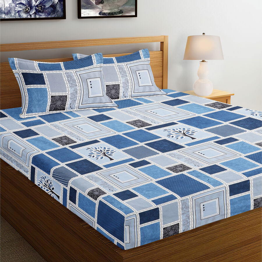 120 GSM Blue Polyester Double Bedsheet, , large image number null