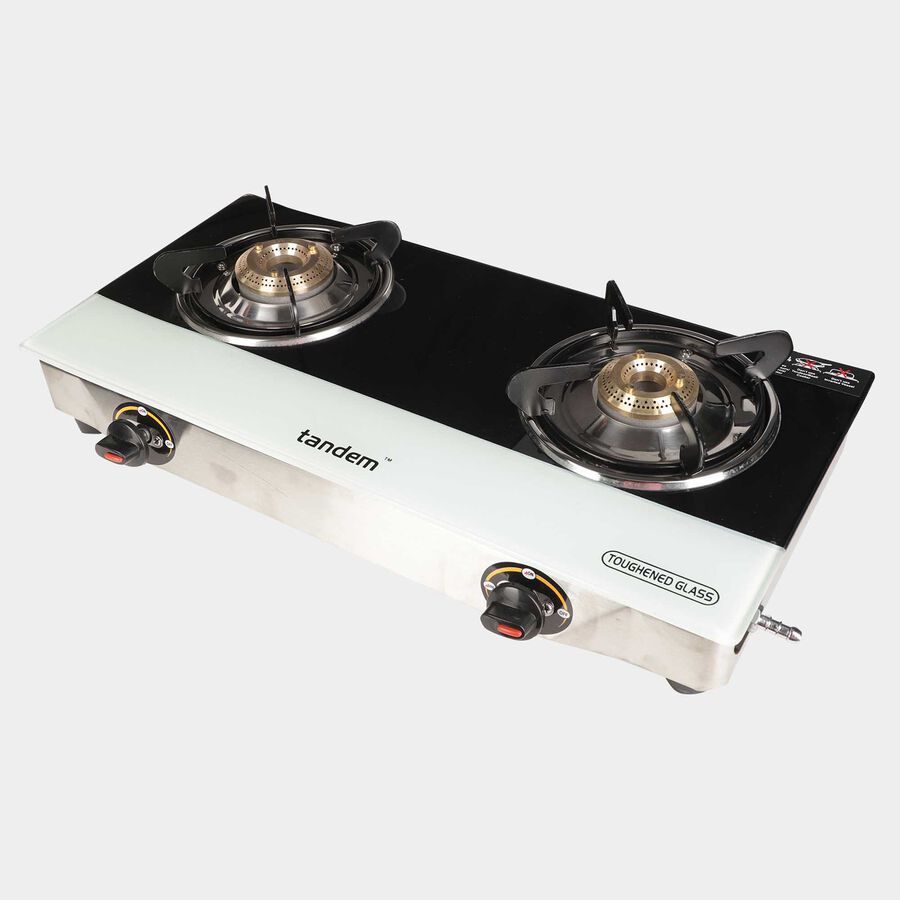 2 Burner Glass Top With Stainless Steel Bottom Lp Gas Stove, , large image number null